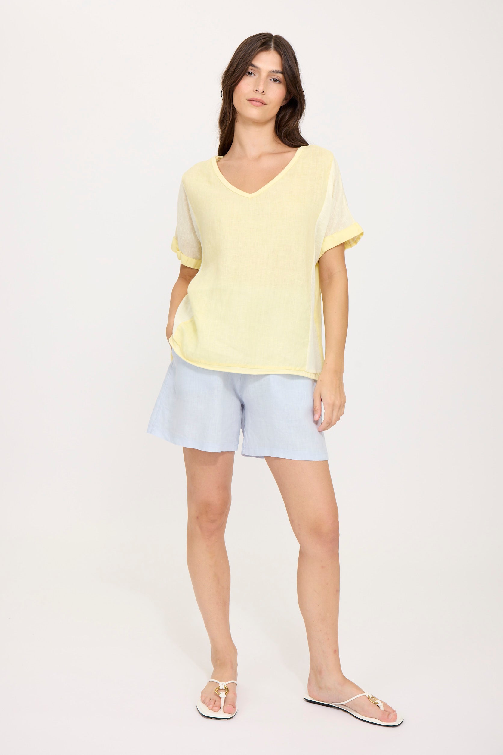 Pistache Mixed Fabric Tee - Airy Yellow