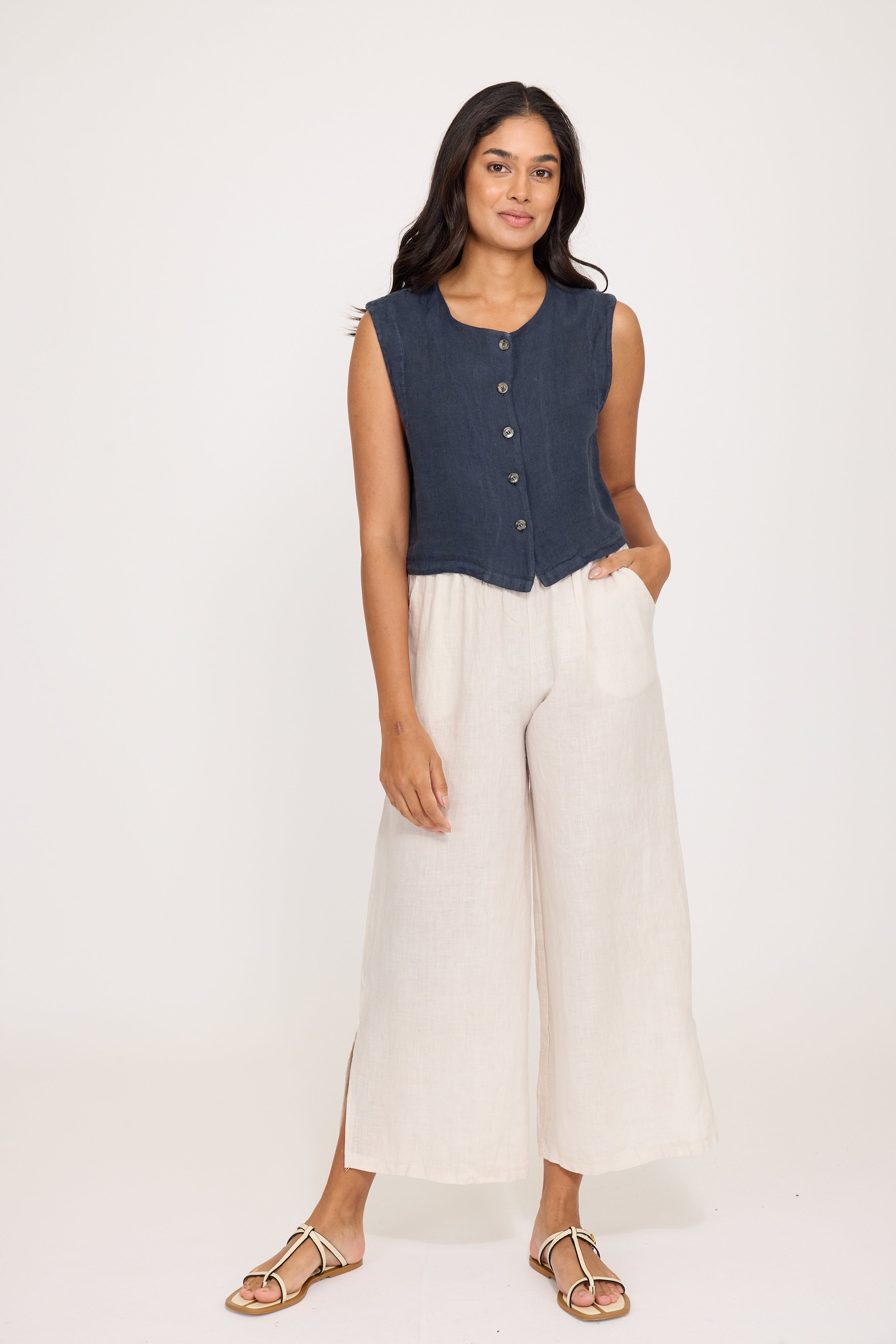 Pistache Split Leg Linen Pant - Summer Beige