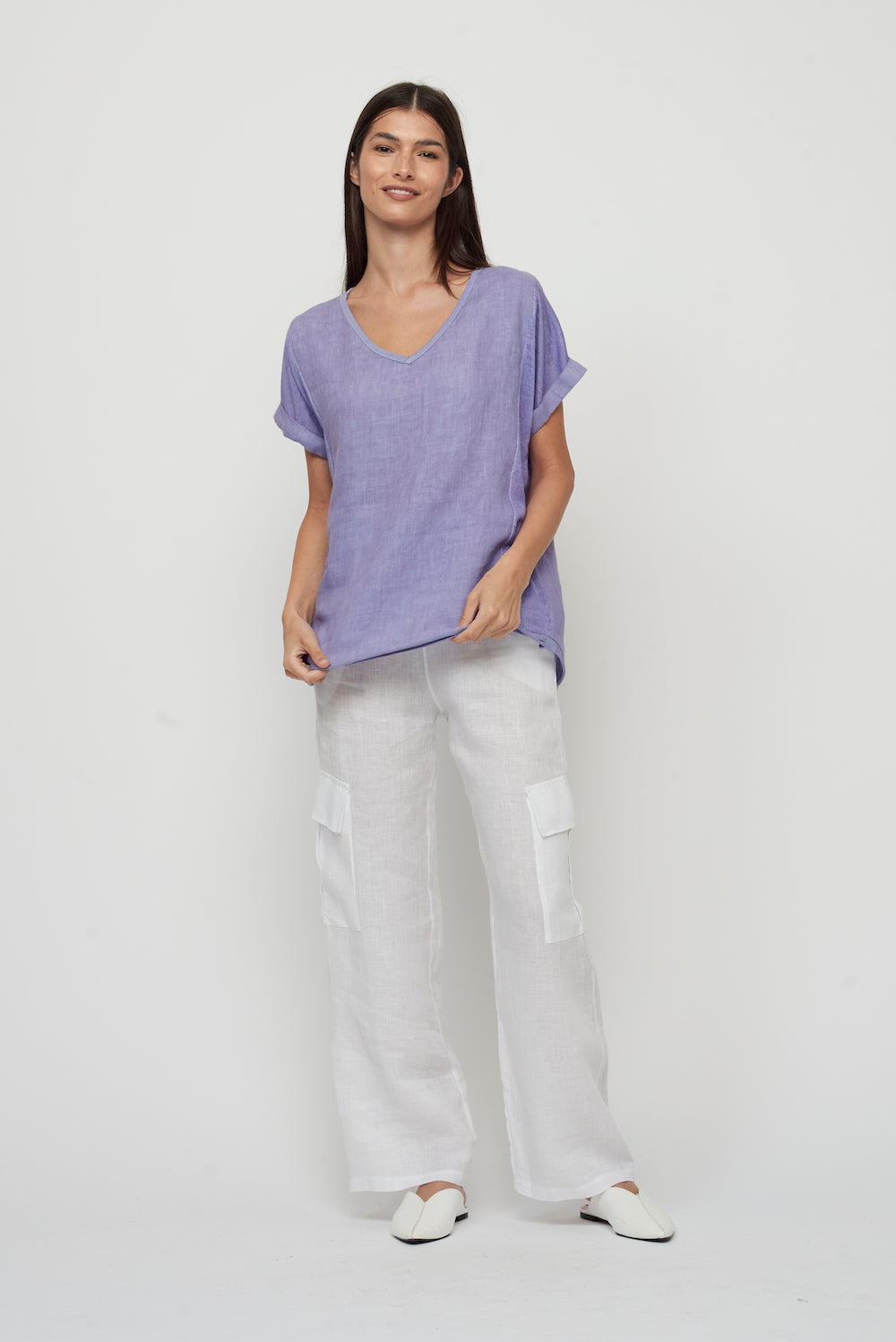 Pistache SS Linen Woven Top - Lilac Clothing - Tops - Shirts - SS Knits by Pistache | Grace the Boutique