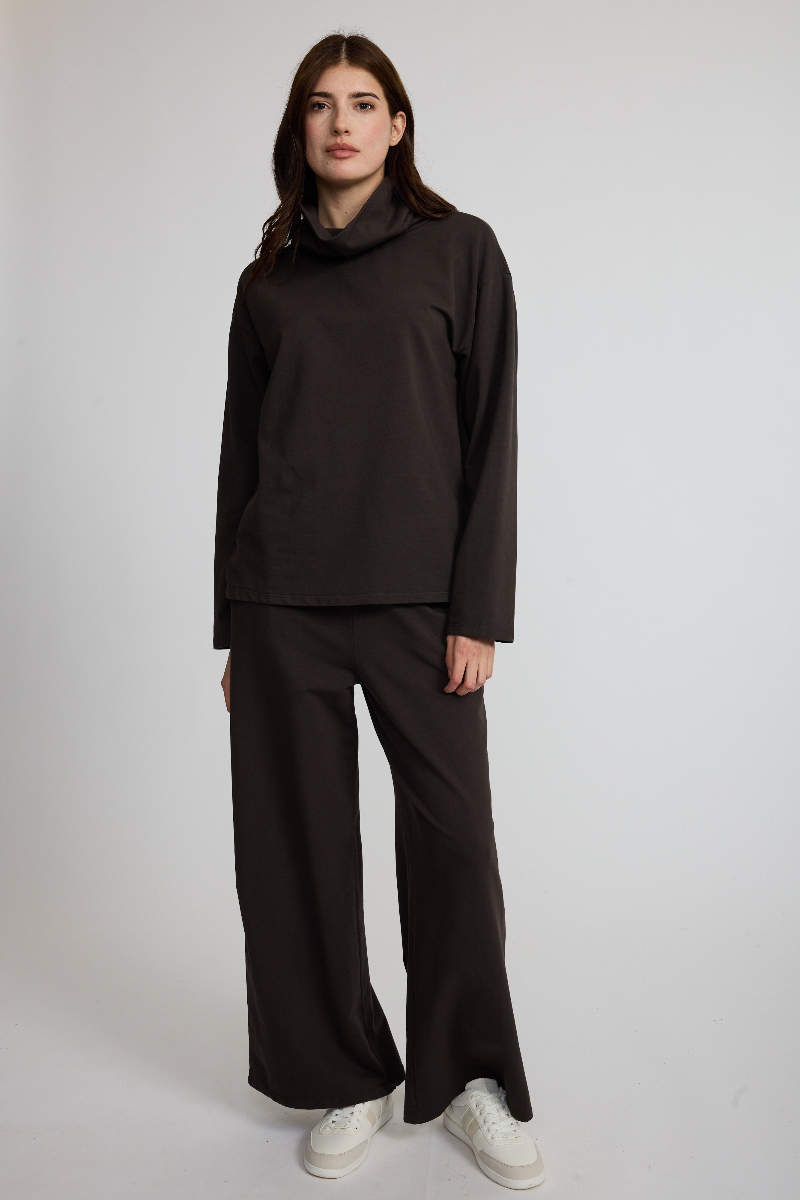 Pistache Terry Funnel Neck Sweater - Coffee