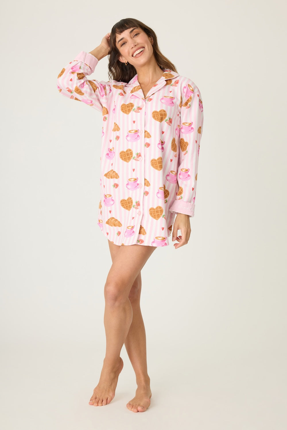PJ Salvage Flannel Night Shirt - Pink Brunch Club