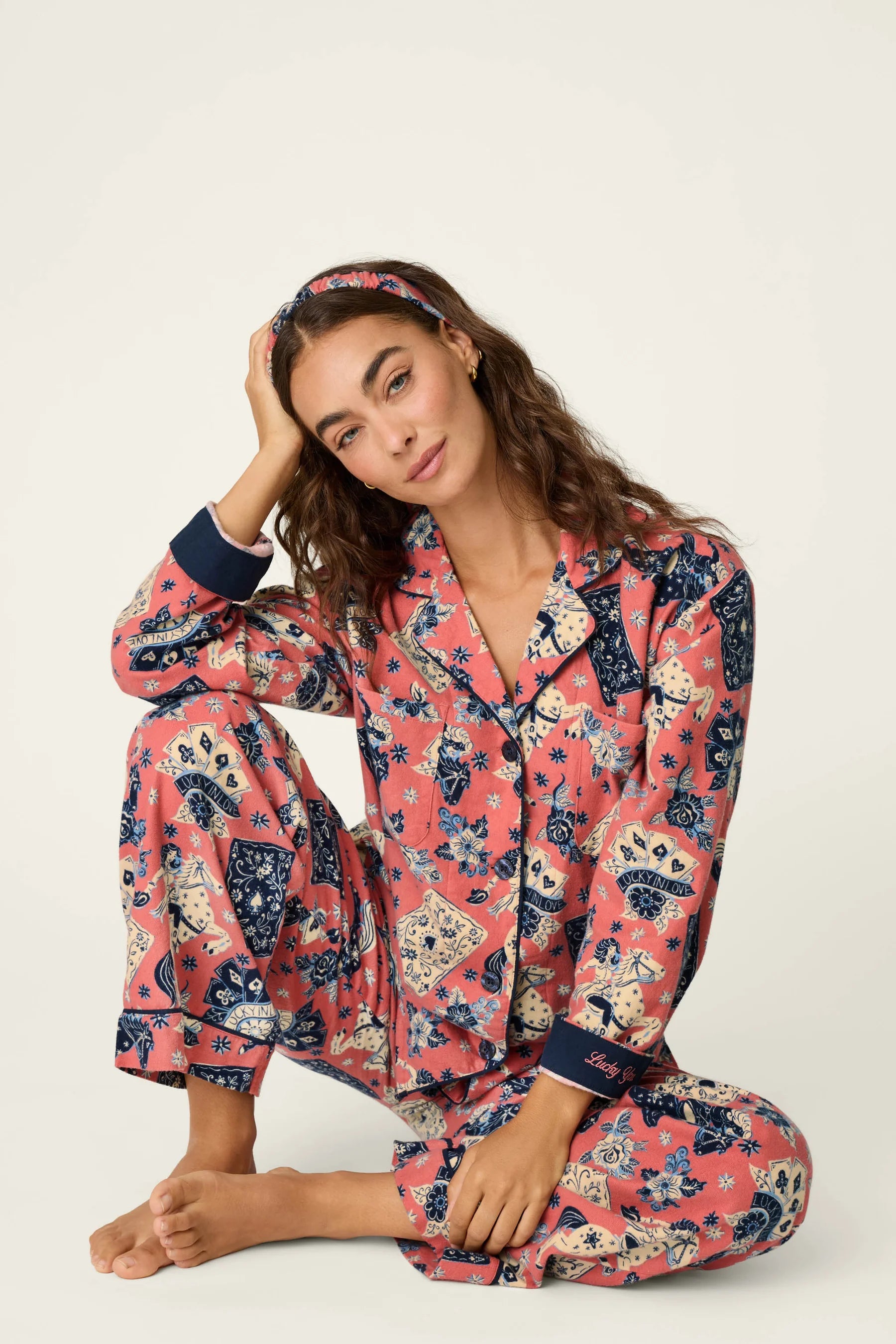 PJ Salvage Flannel PJ Set - Lucky You Dark Rose