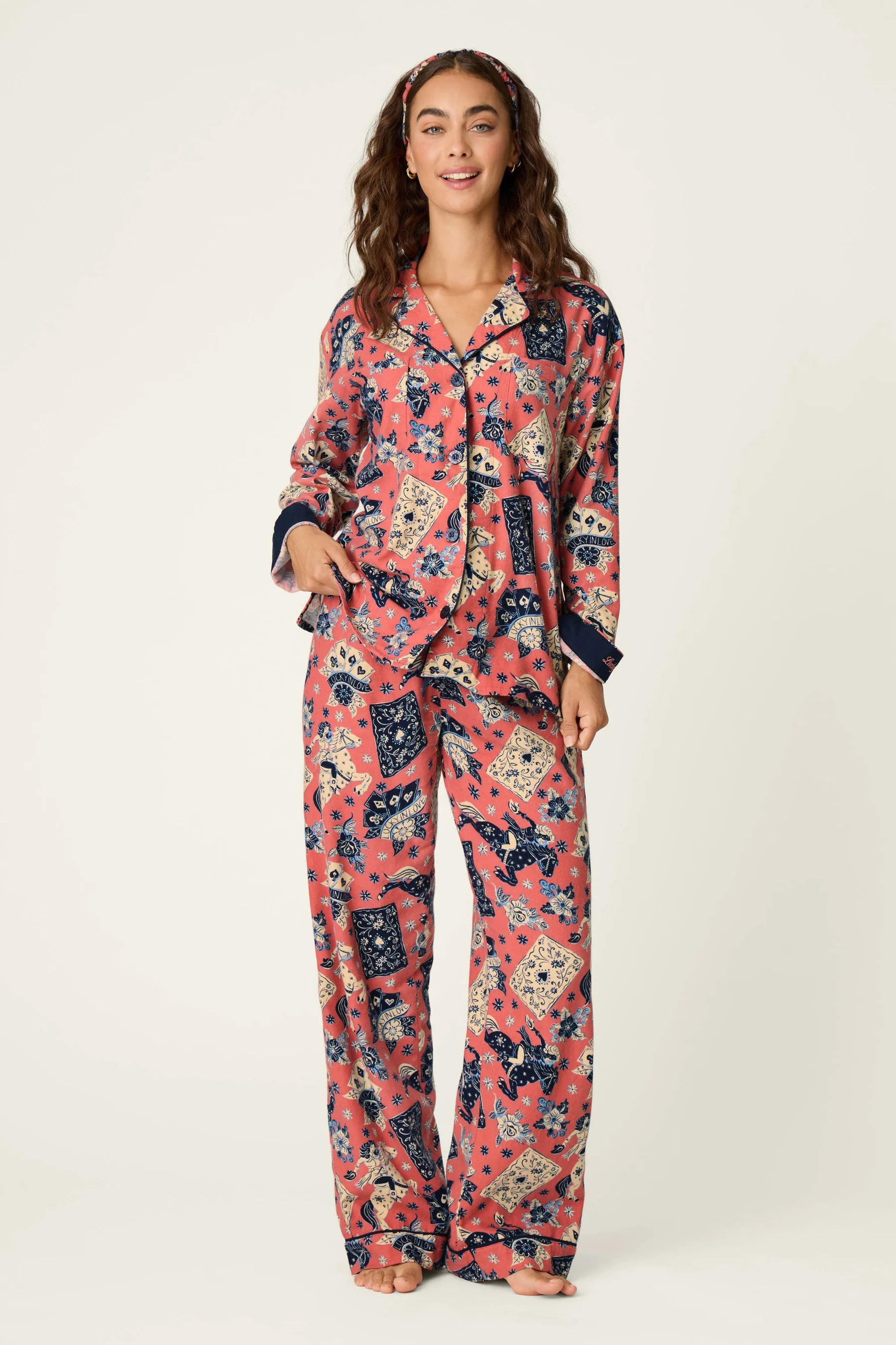 PJ Salvage Flannel PJ Set - Lucky You Dark Rose