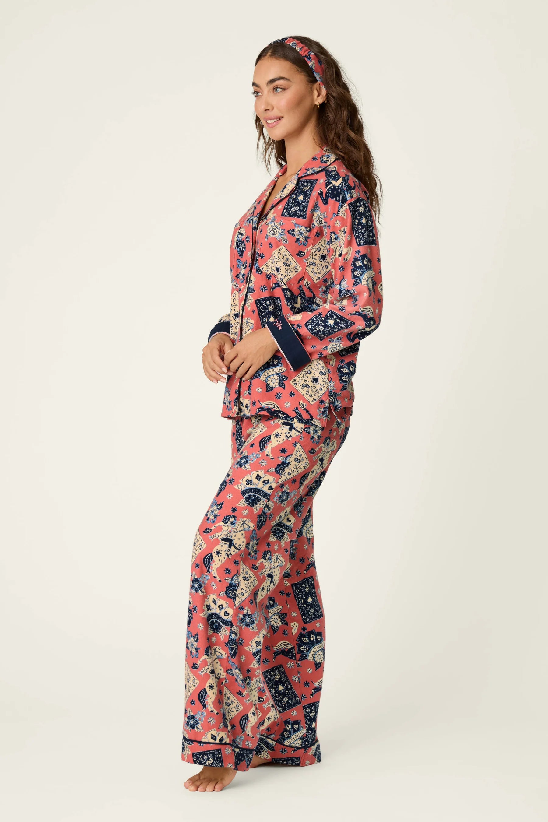 PJ Salvage Flannel PJ Set - Lucky You Dark Rose