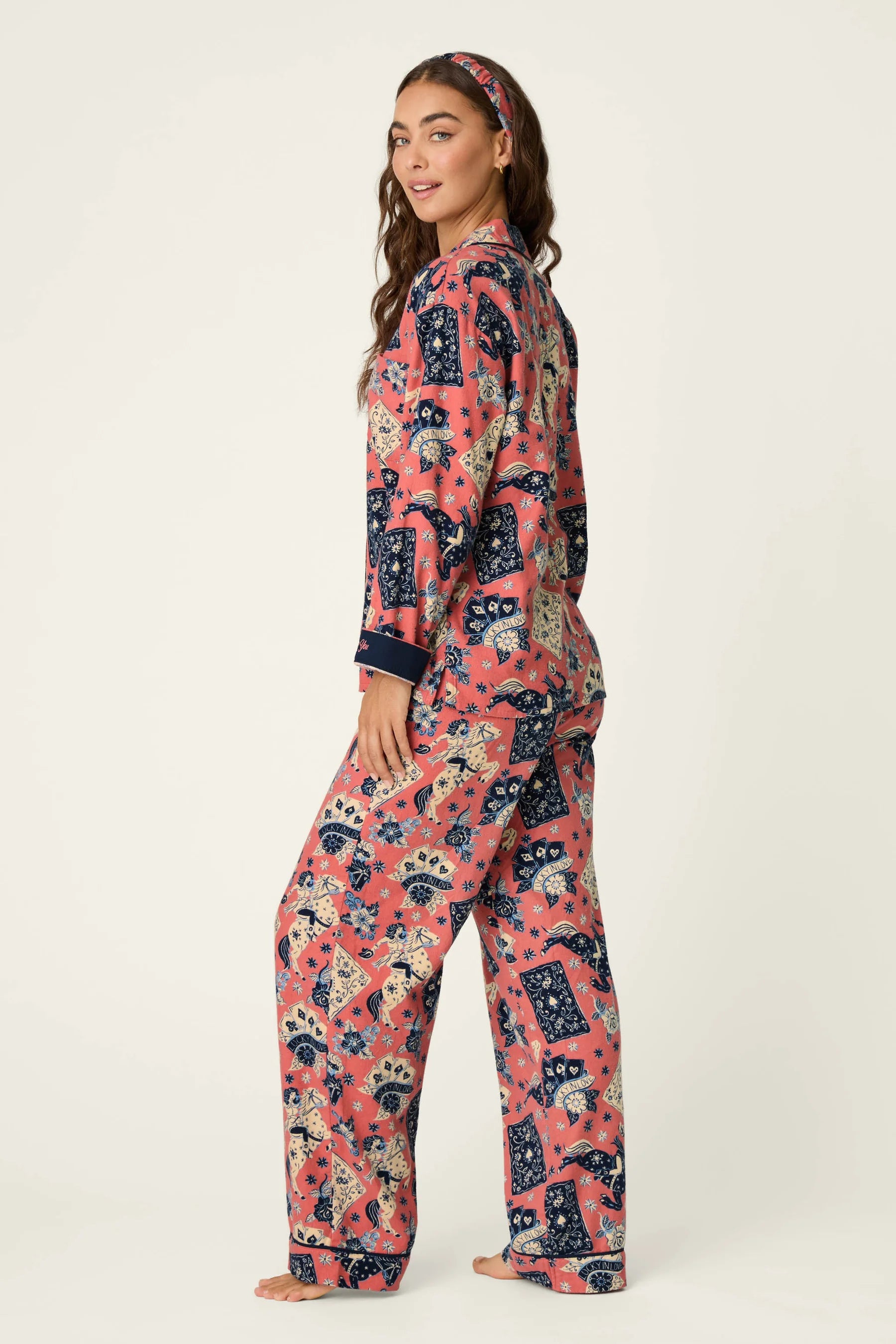 PJ Salvage Flannel PJ Set - Lucky You Dark Rose