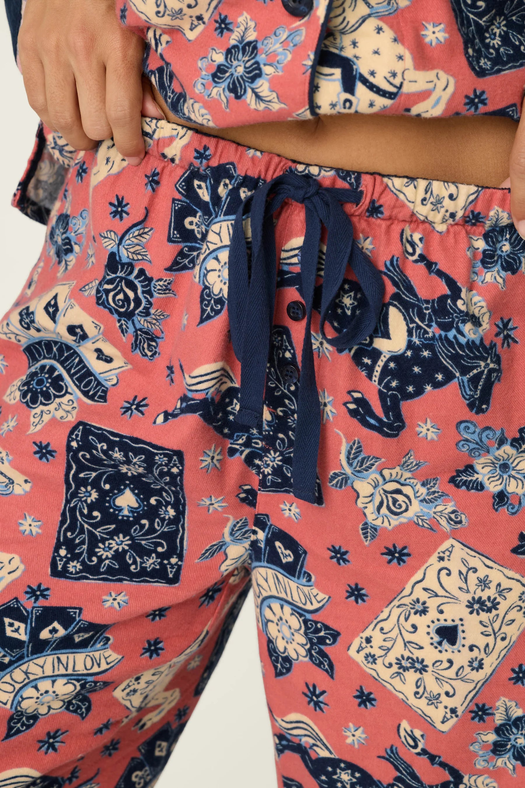 PJ Salvage Flannel PJ Set - Lucky You Dark Rose