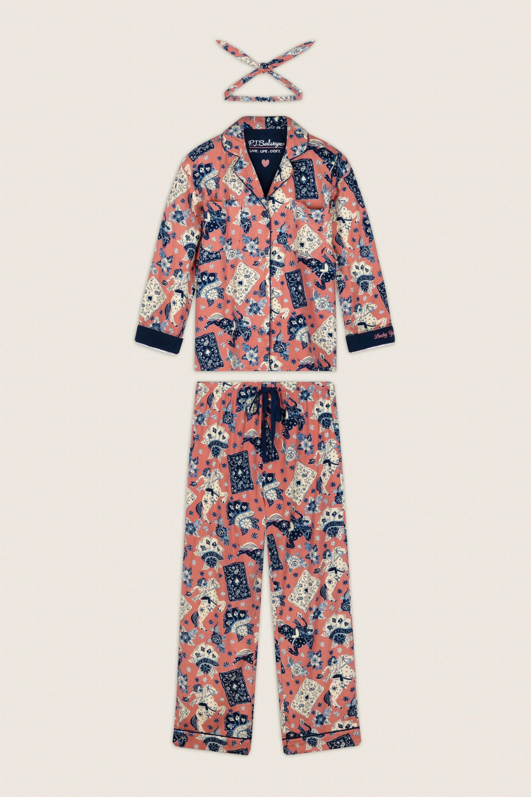 PJ Salvage Flannel PJ Set - Lucky You Dark Rose