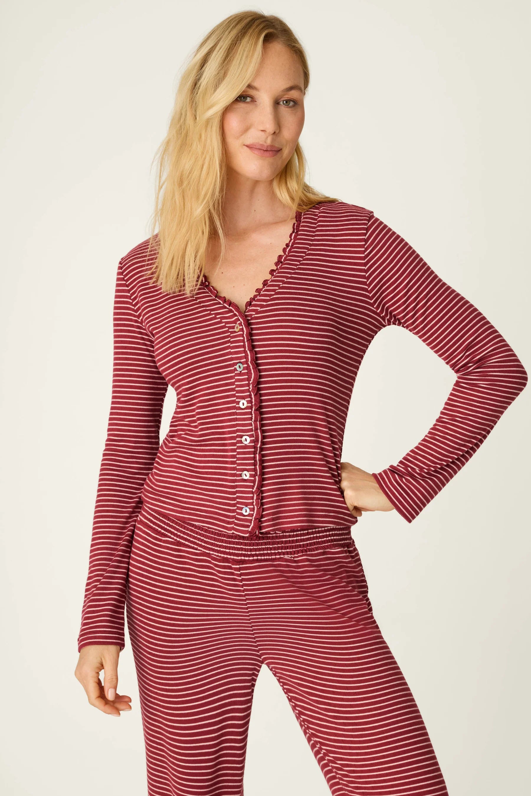 PJ Salvage Pretty Stripes Lounge Set - Dark Wine
