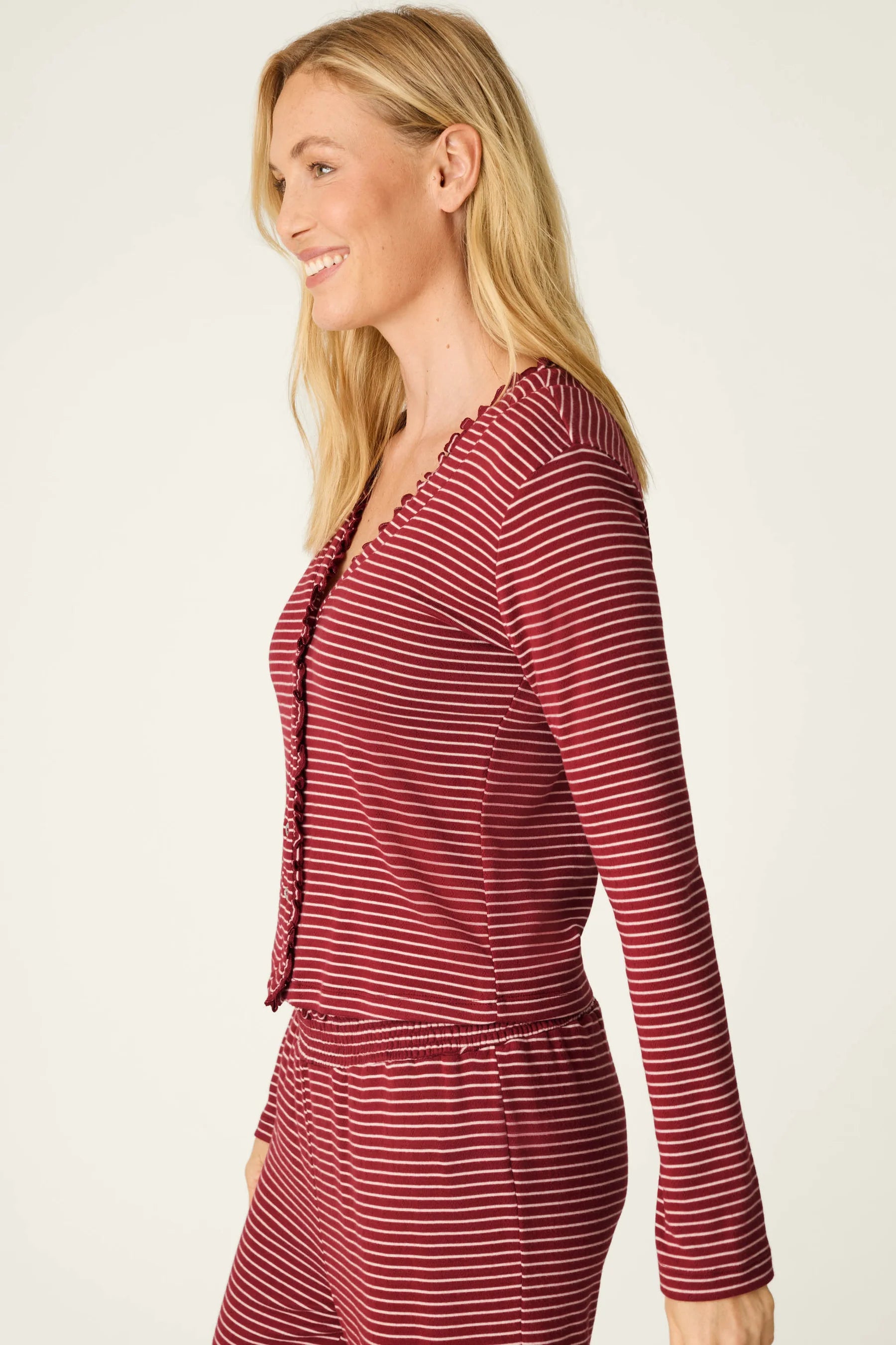 PJ Salvage Pretty Stripes Lounge Set - Dark Wine