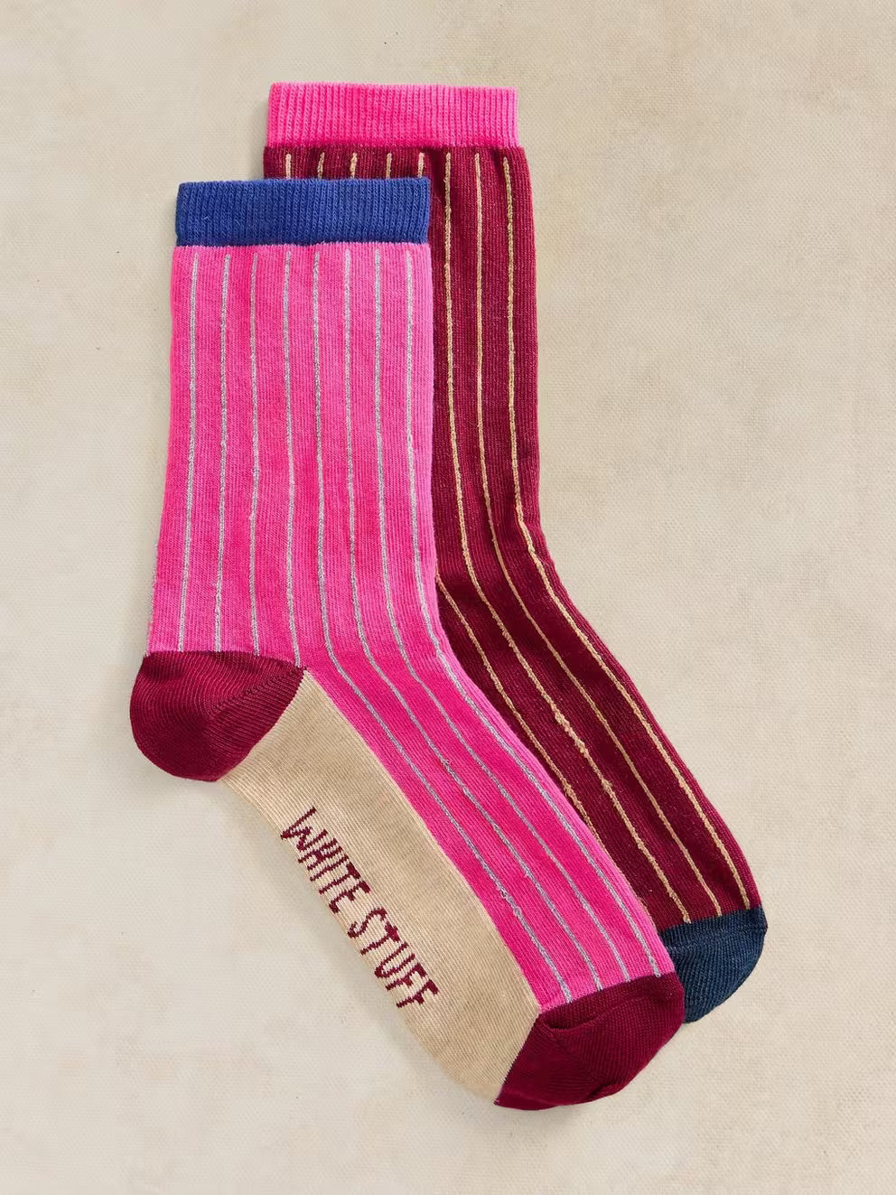 White Stuff 2 Pack Colourblock Ankle Socks - Pink Multi