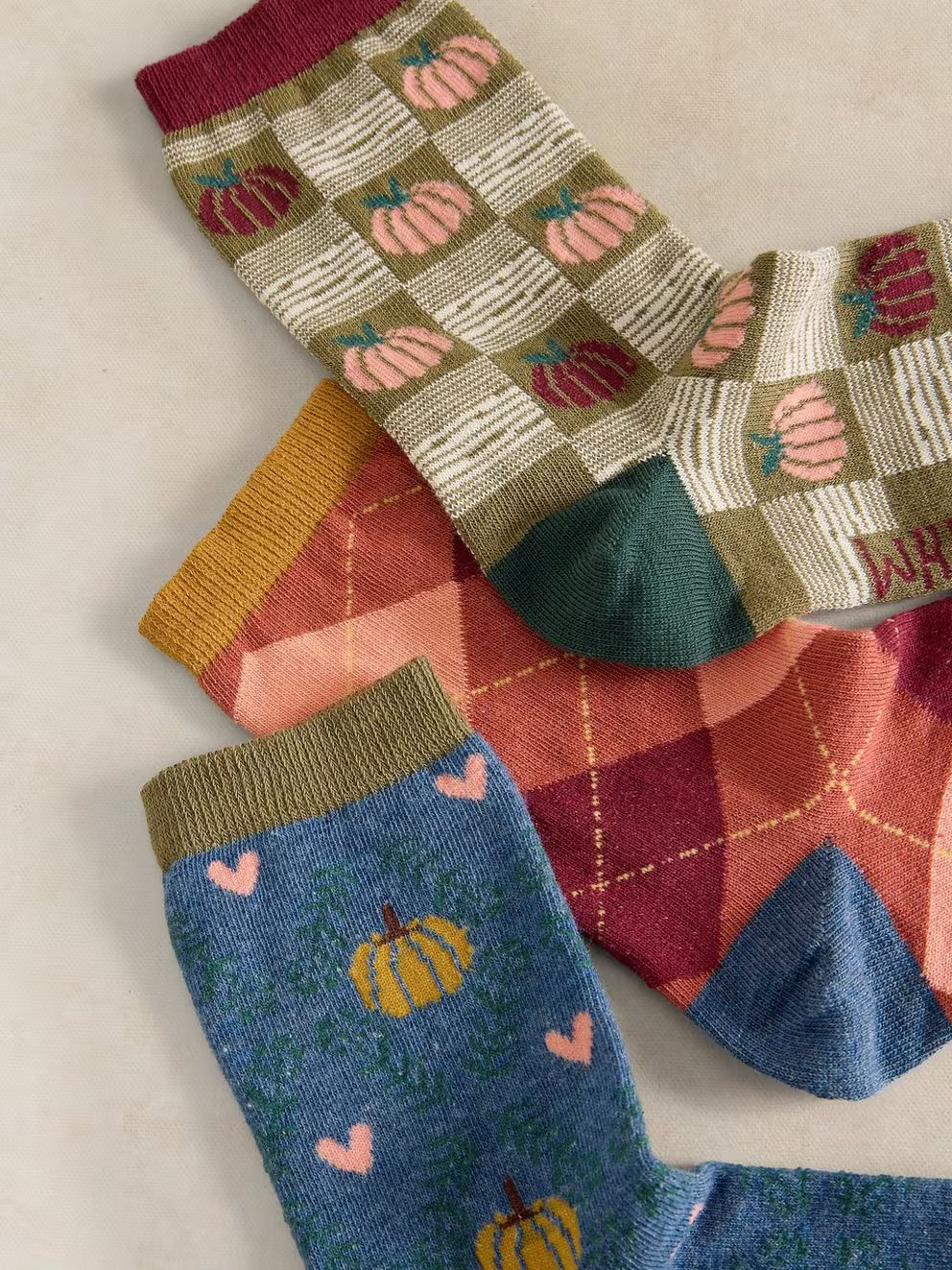 White Stuff 3 Pack Pumpkin Ankle Socks - Teal Multi
