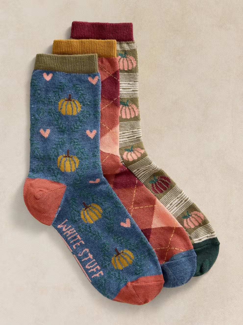 White Stuff 3 Pack Pumpkin Ankle Socks - Teal Multi