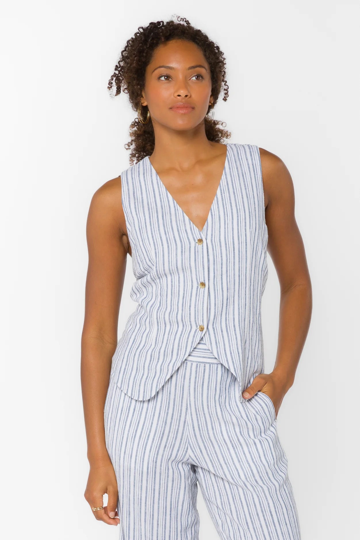 Velvet Heart Quincy Vest - Washed Blue Stripe