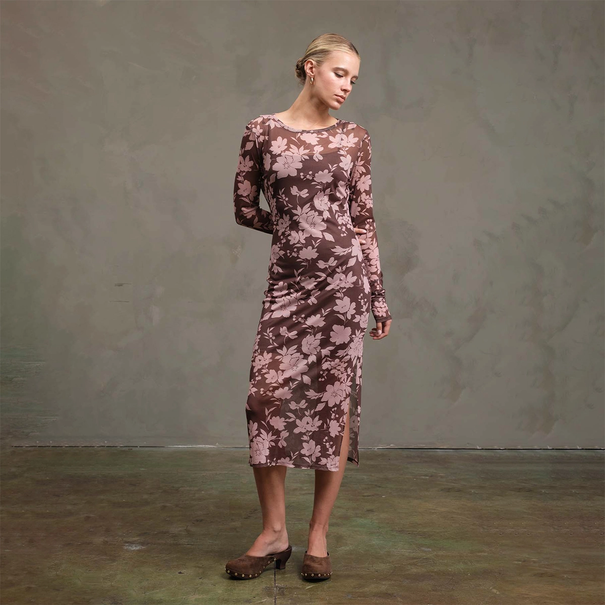 Raisonnel Floral Mesh Dress - Mauve