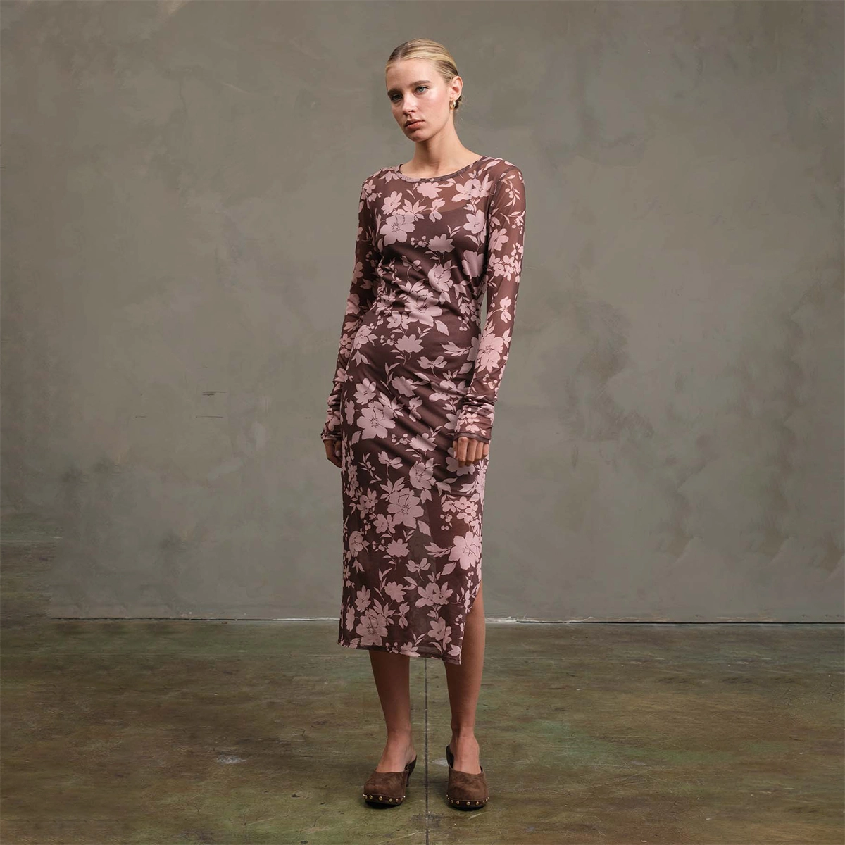 Raisonnel Floral Mesh Dress - Mauve