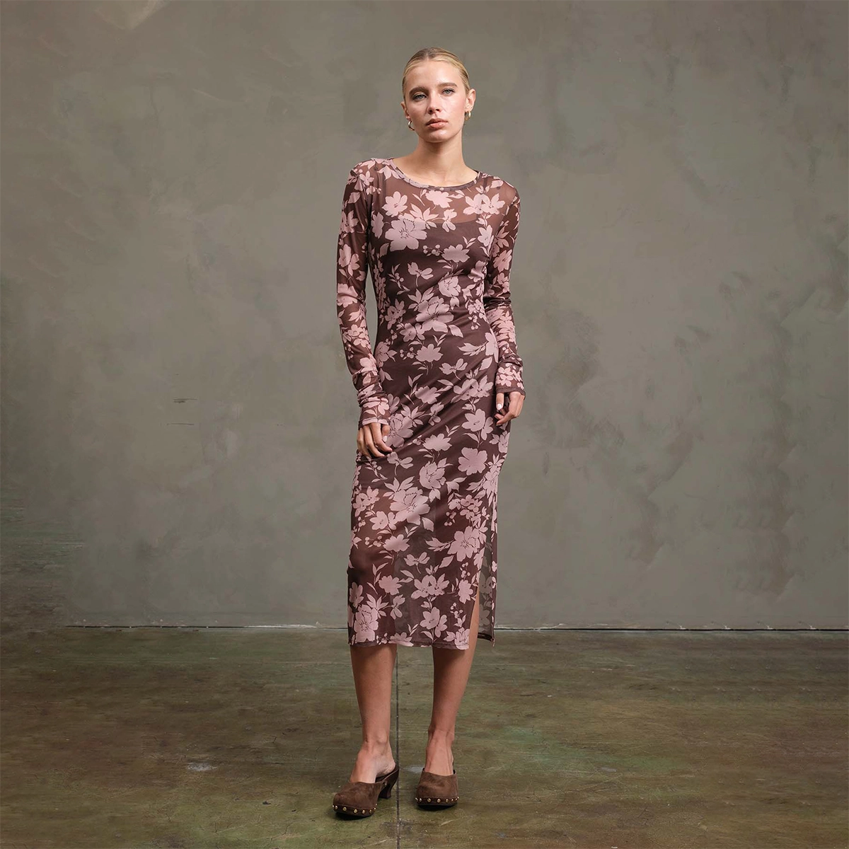 Raisonnel Floral Mesh Dress - Mauve