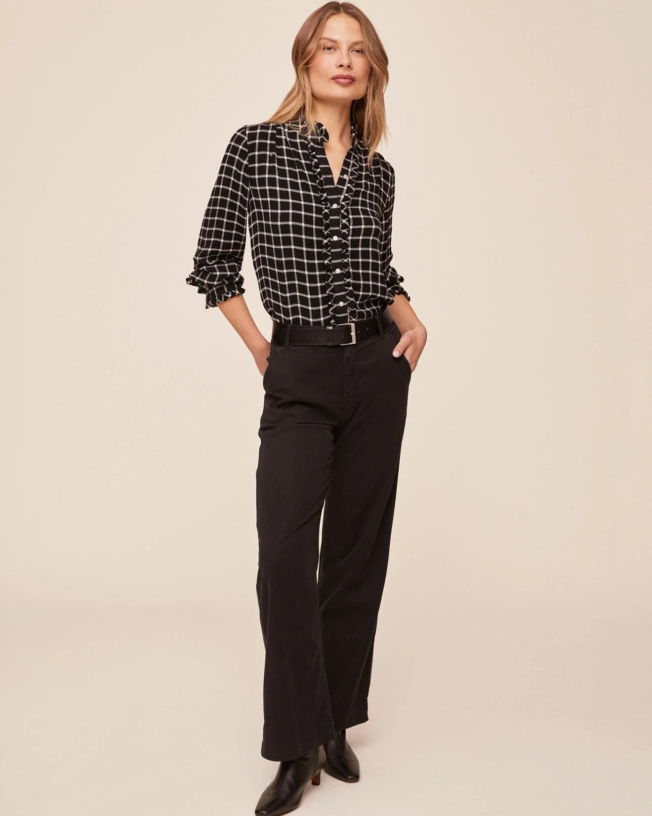 Bella Dahl Ruffle Buttondown - Black/White