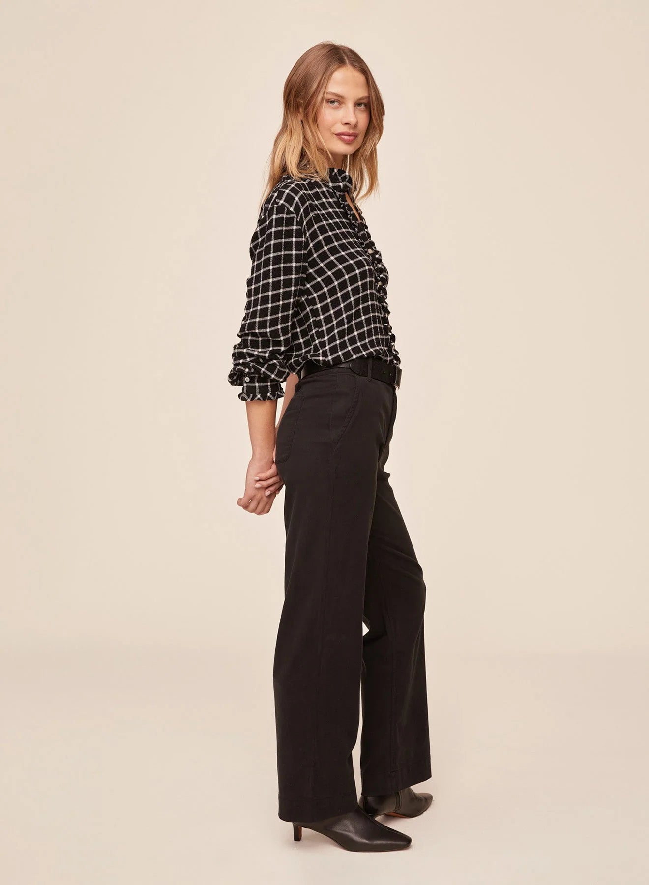 Bella Dahl Ruffle Buttondown - Black/White