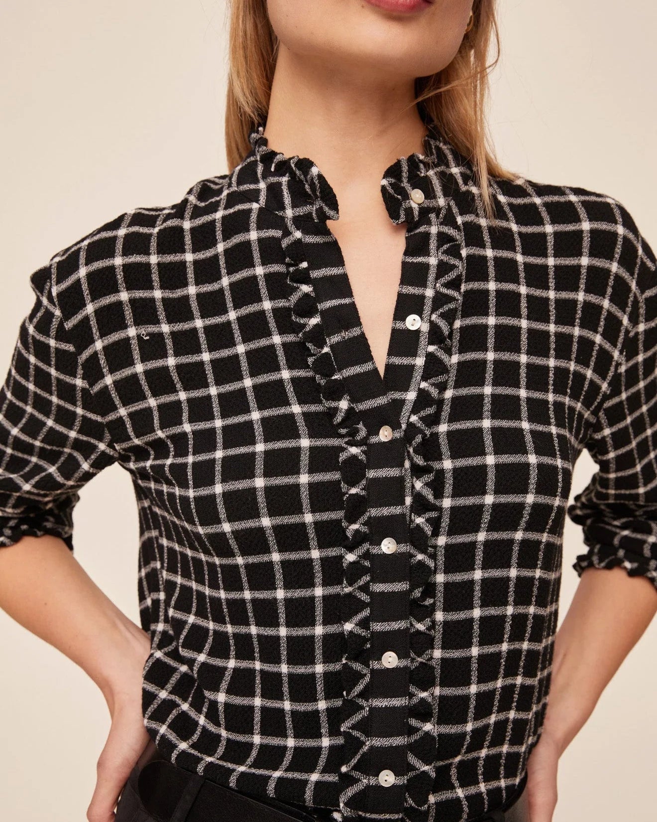 Bella Dahl Ruffle Buttondown - Black/White
