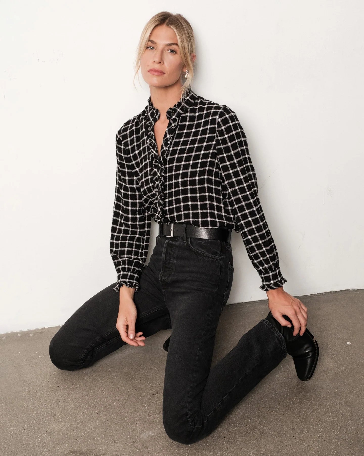 Bella Dahl Ruffle Buttondown - Black/White