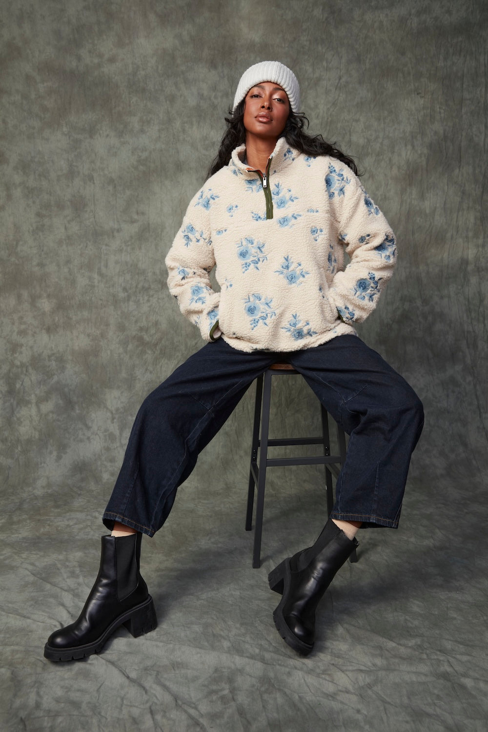 RD Poppy LS Mockneck Jacket - Cream Blue