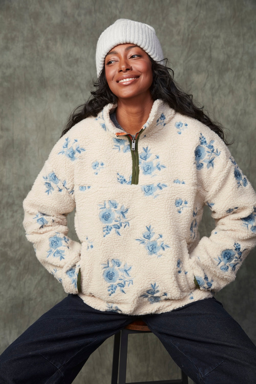 RD Poppy LS Mockneck Jacket - Cream Blue