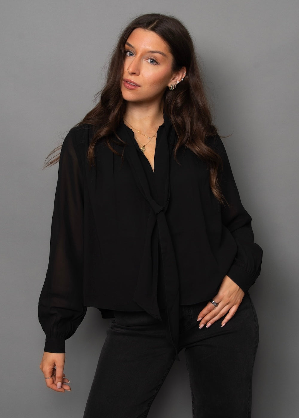 RD Rae Tie-Collar Top - Black