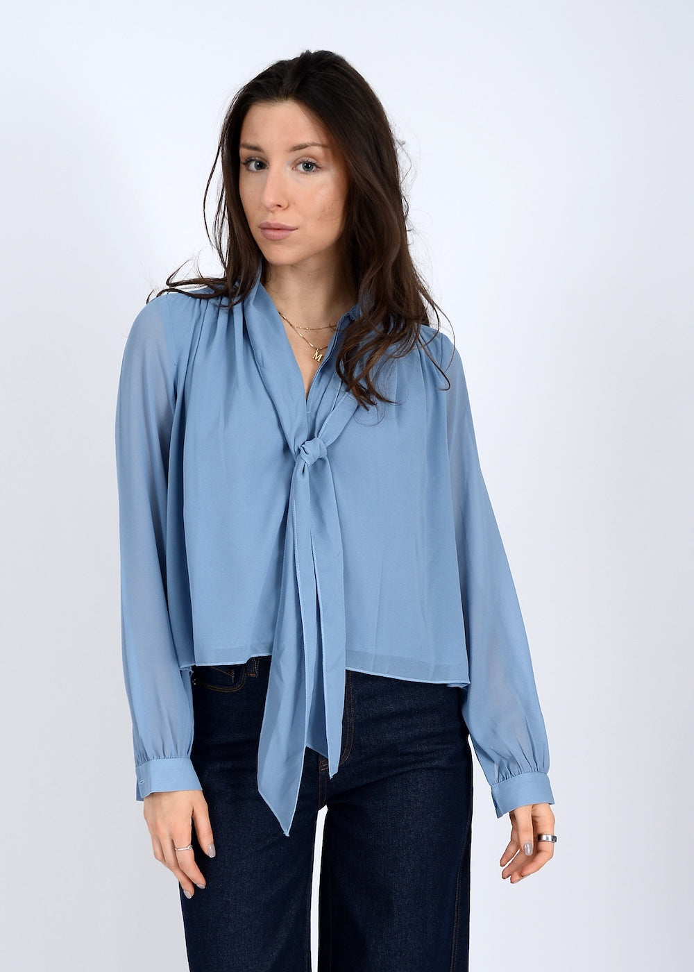 RD Rae Tie-Collar Top - Smoke