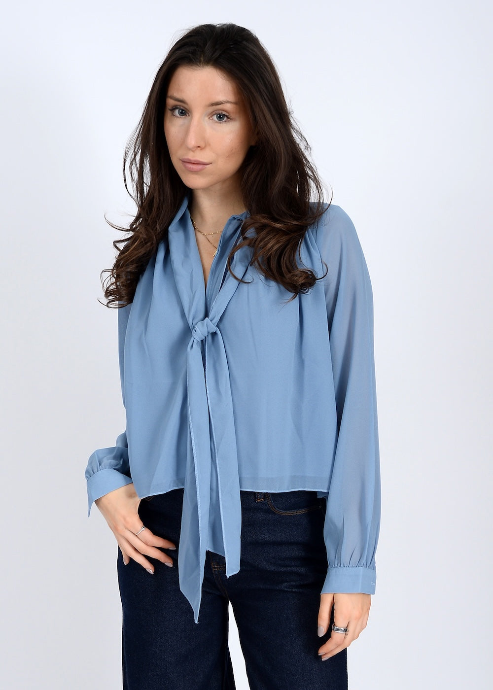 RD Rae Tie-Collar Top - Smoke