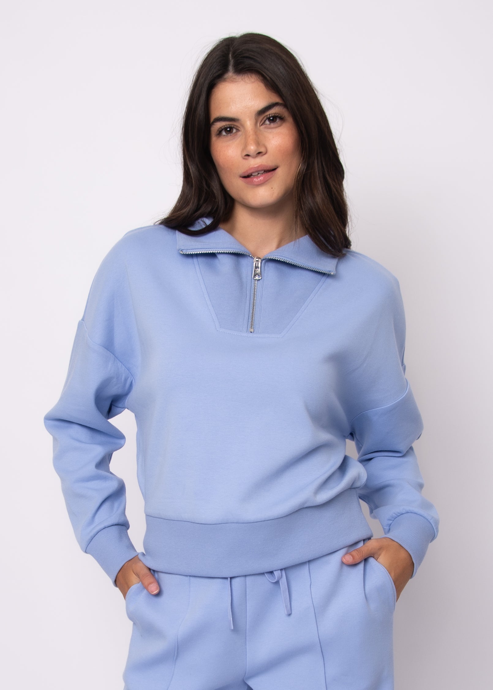 RD Seanni Cotton Soft Knit Half Zip - Perri Blue