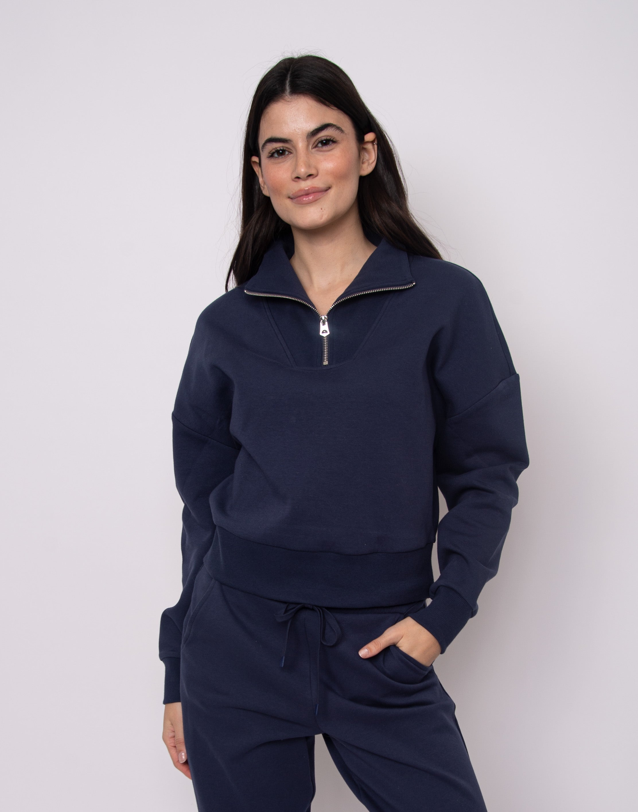 RD Seanni Cotton Soft Knit Half Zip - Sea Blue