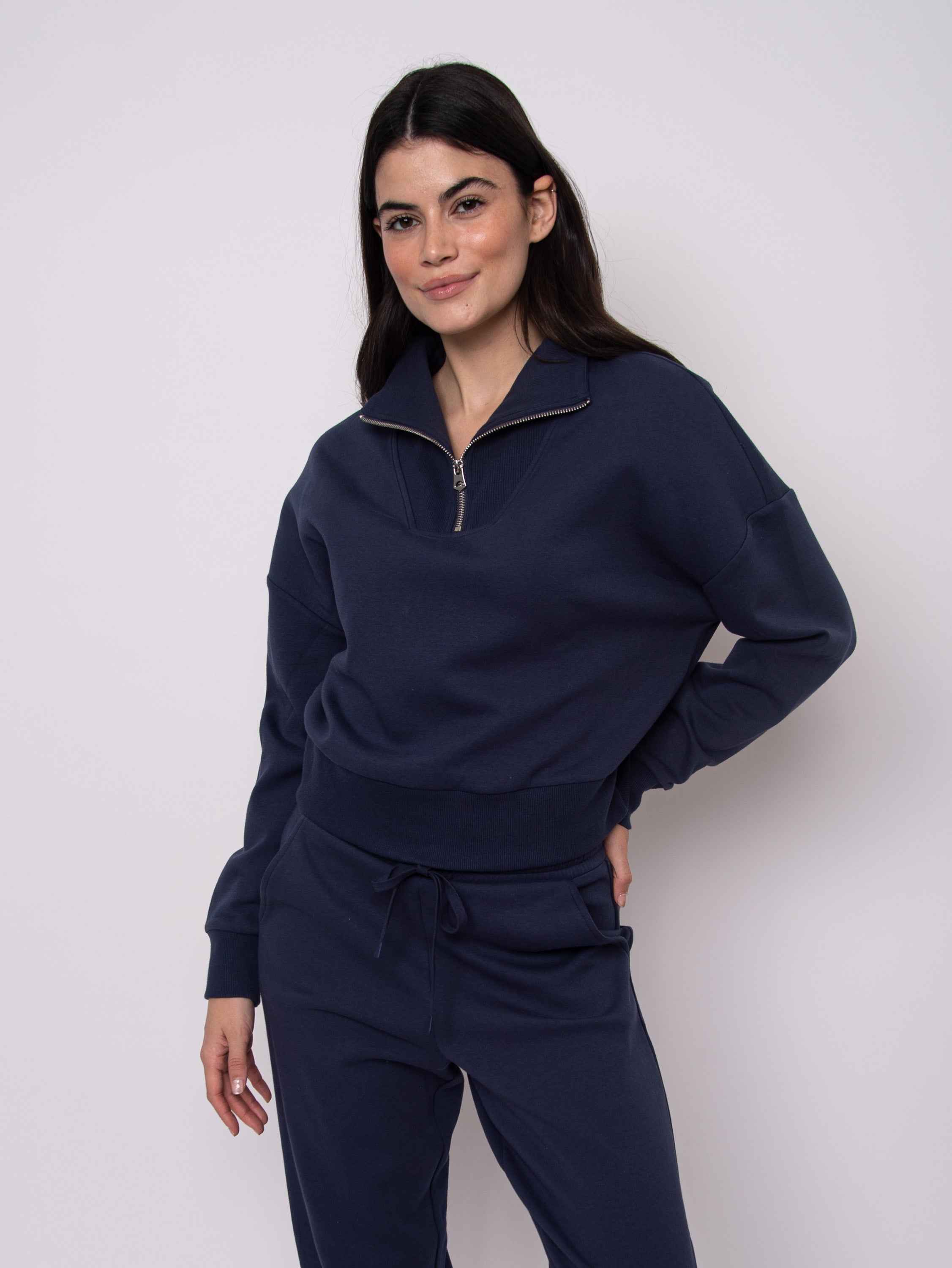 RD Seanni Cotton Soft Knit Half Zip - Sea Blue