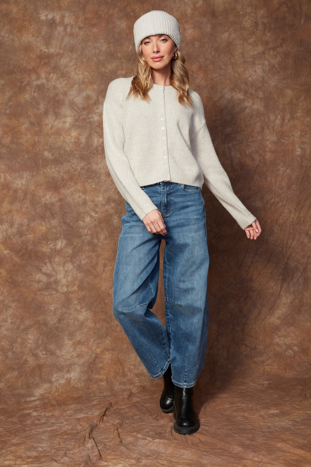 RD Zara LS Crewneck Cardi - Greige Twist