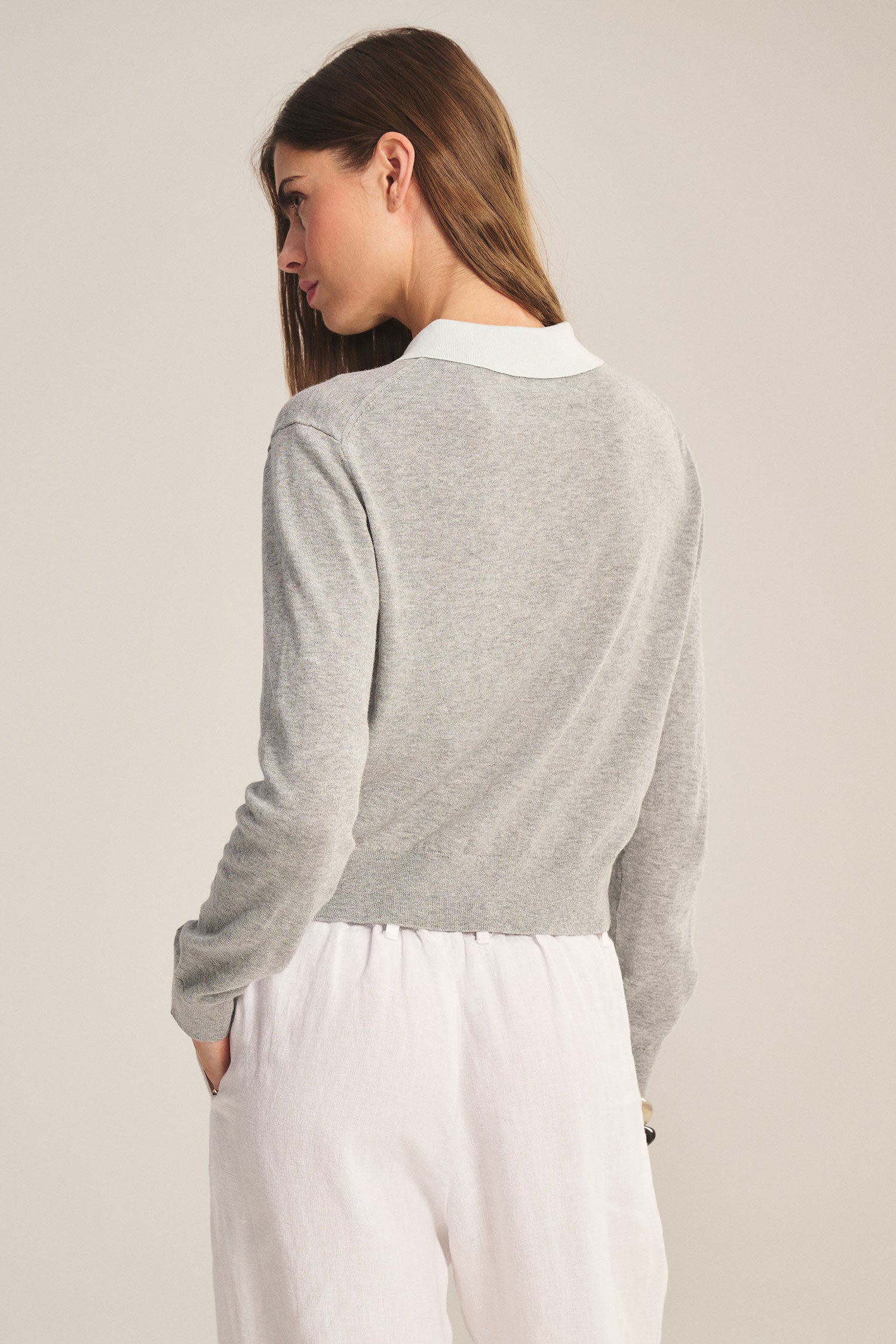 Velvet Riven Cotton Cashmere Cardi - Heather Grey