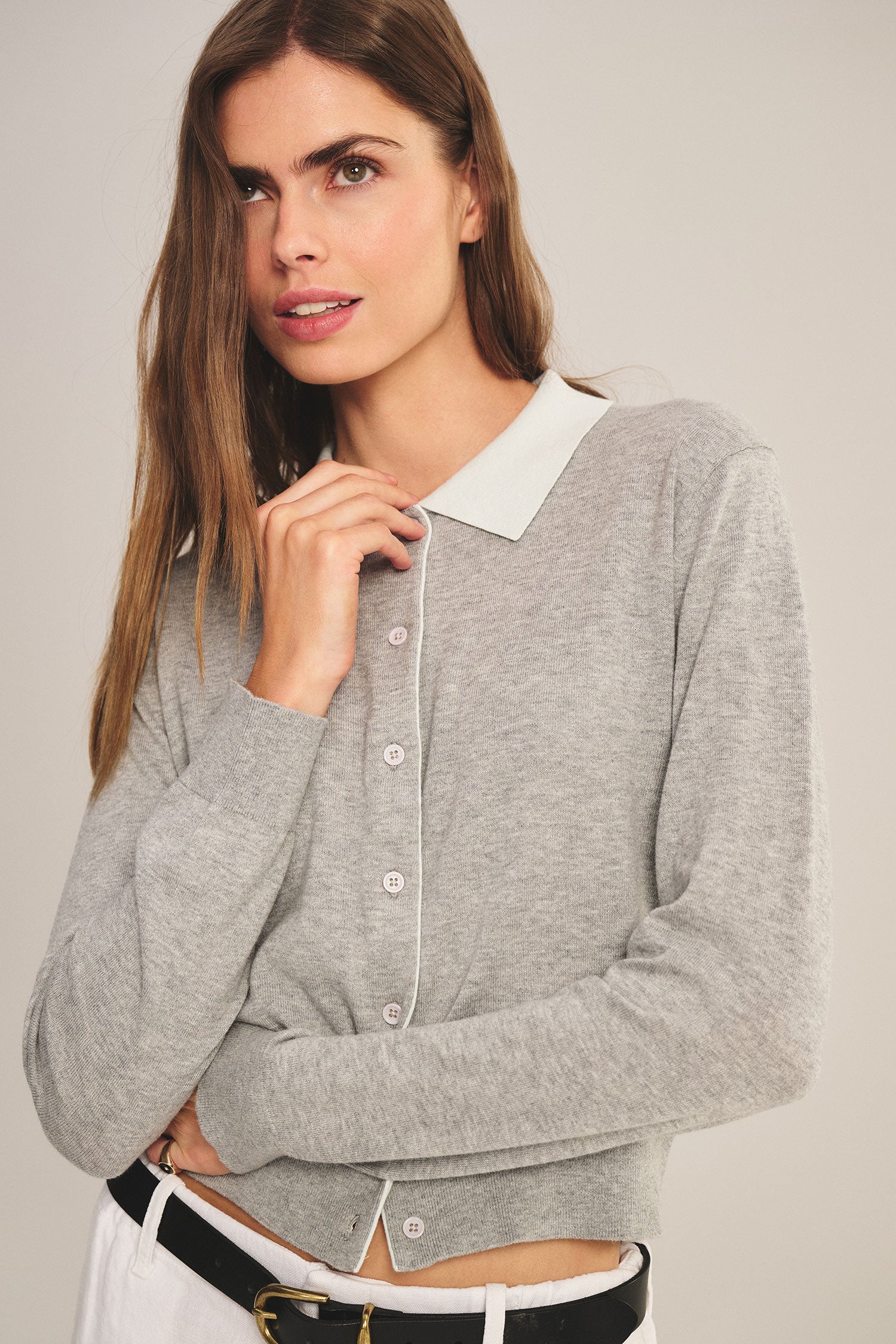 Velvet Riven Cotton Cashmere Cardi - Heather Grey