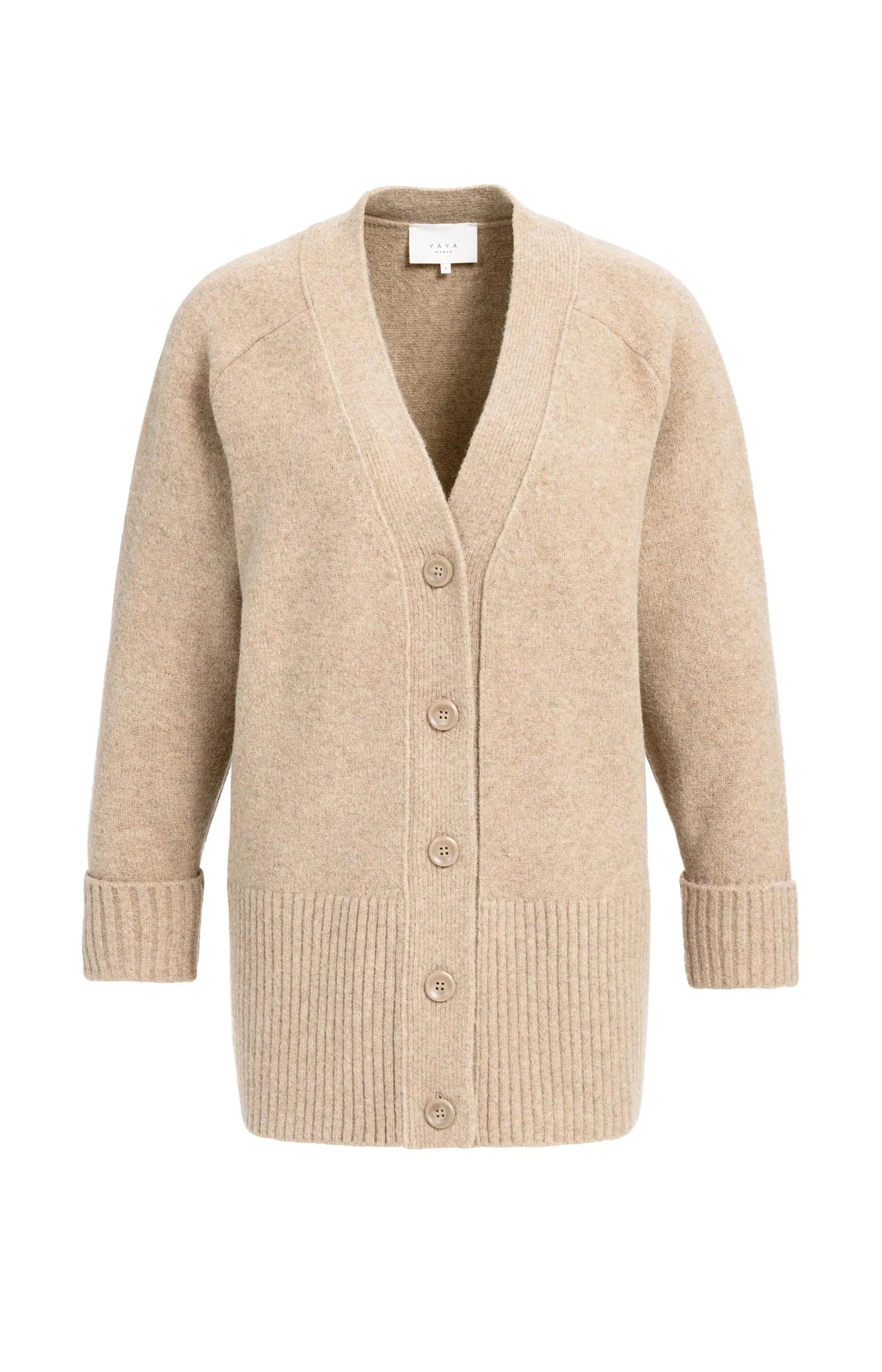 Yaya Rib Stitch Cardigan - Dark Beige