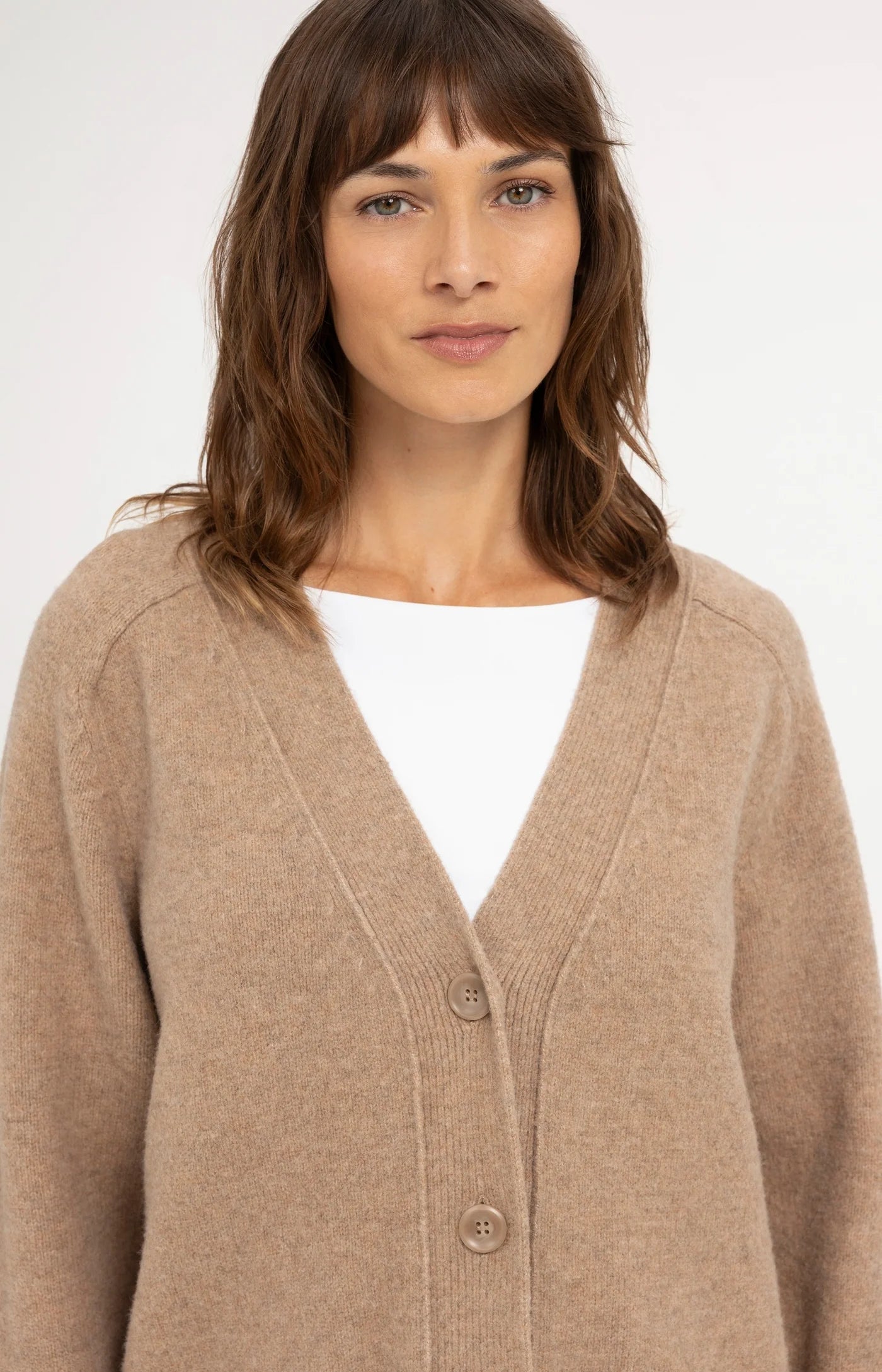 Yaya Rib Stitch Cardigan - Dark Beige