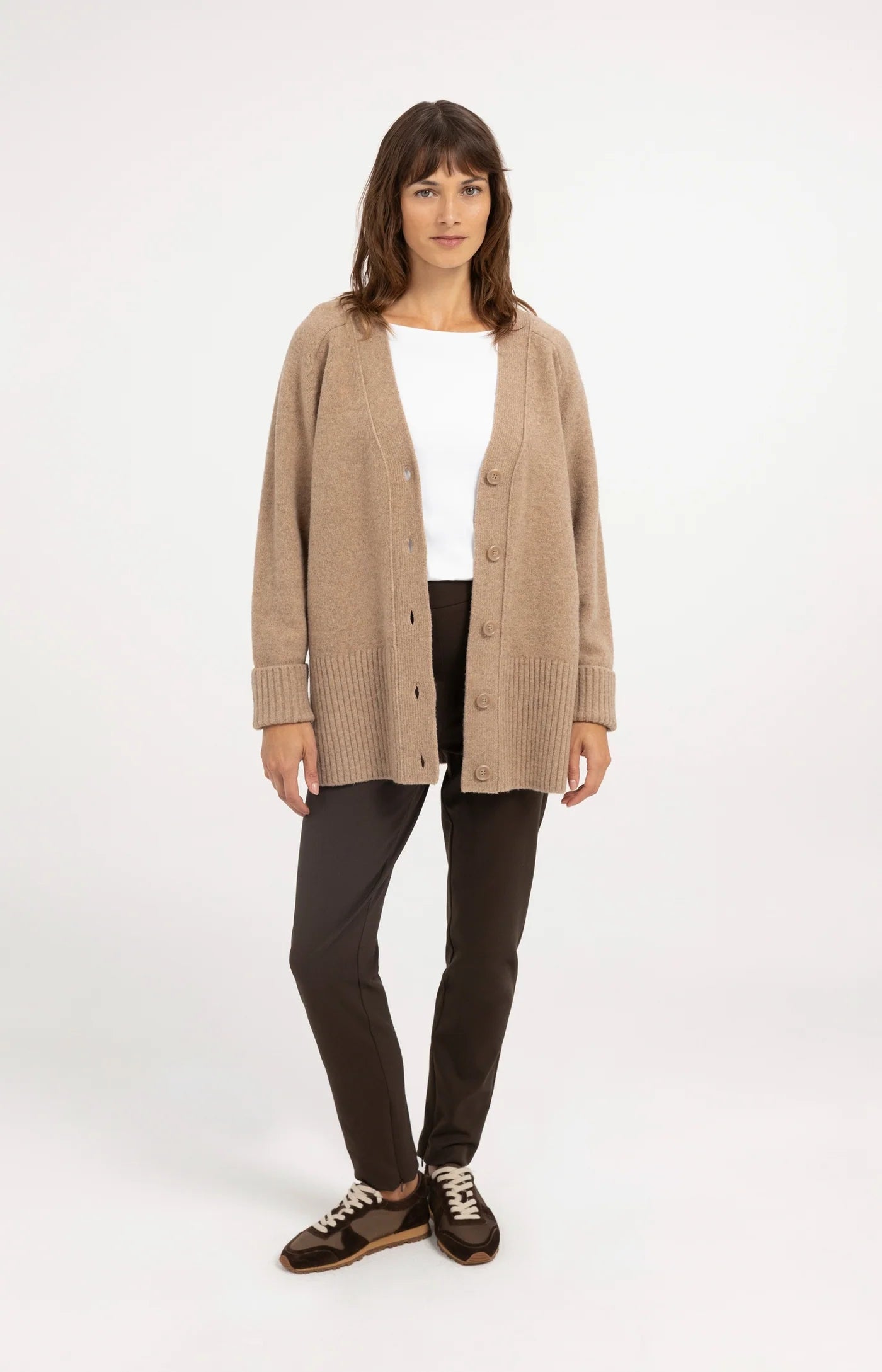 Yaya Rib Stitch Cardigan - Dark Beige