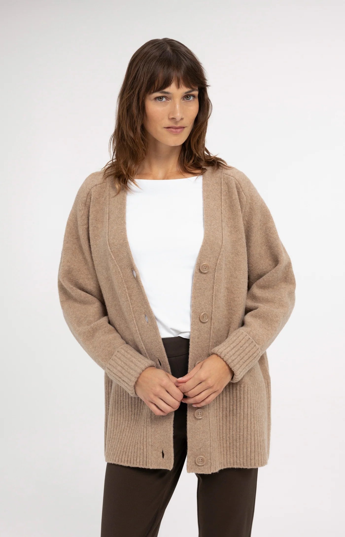 Yaya Rib Stitch Cardigan - Dark Beige