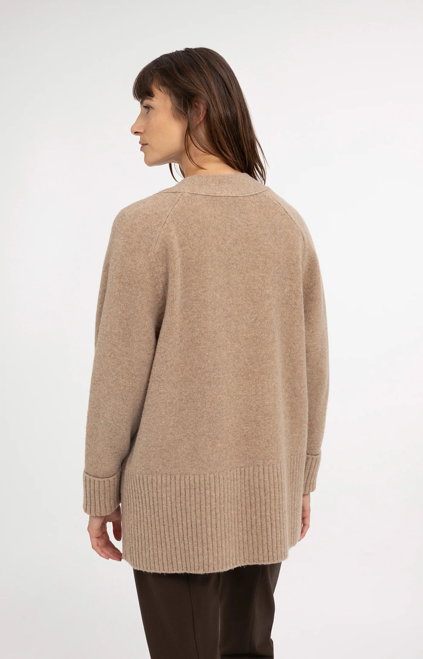 Yaya Rib Stitch Cardigan - Dark Beige