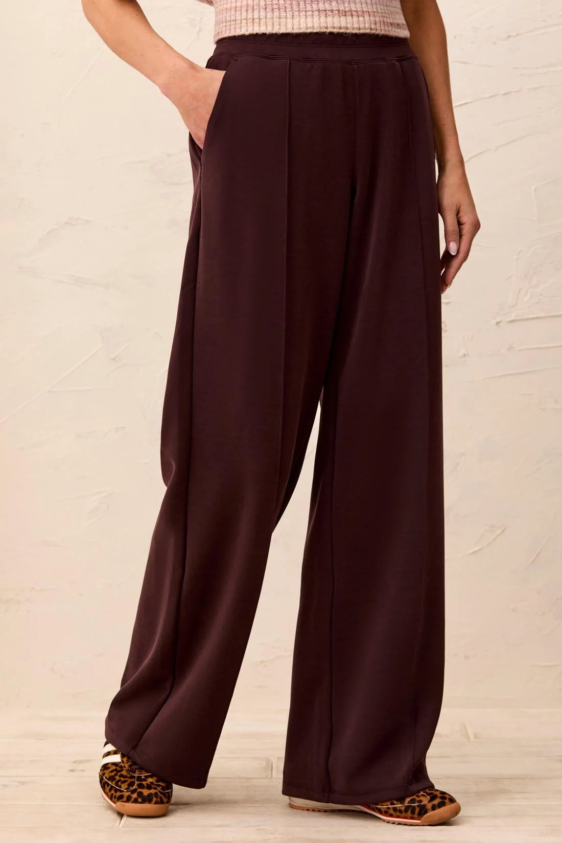 Tribal Soft Lounge Wide Leg Pintuck Pant - Saddle Brown