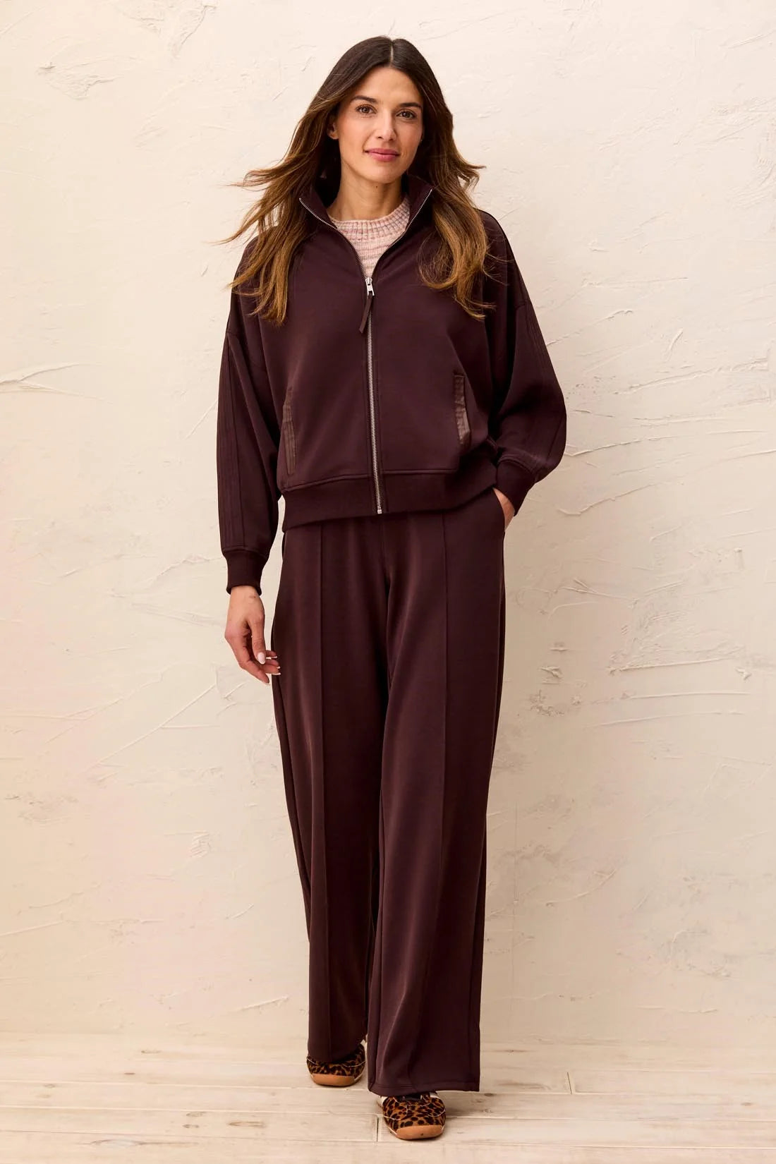 Tribal Soft Lounge Wide Leg Pintuck Pant - Saddle Brown