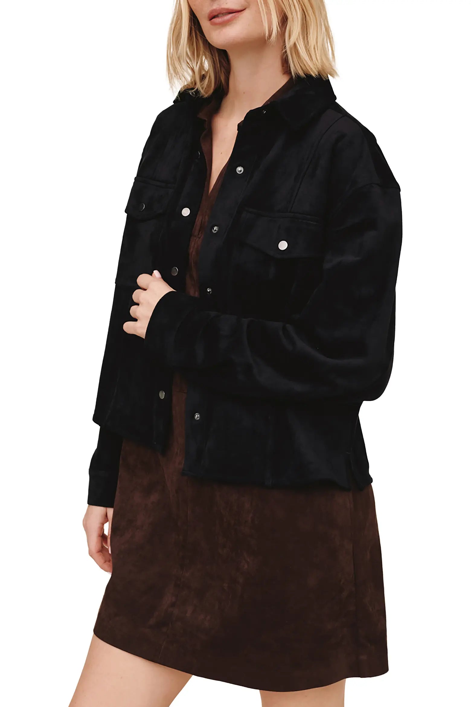 Bella Dahl Seamed Pocket Shacket - Black