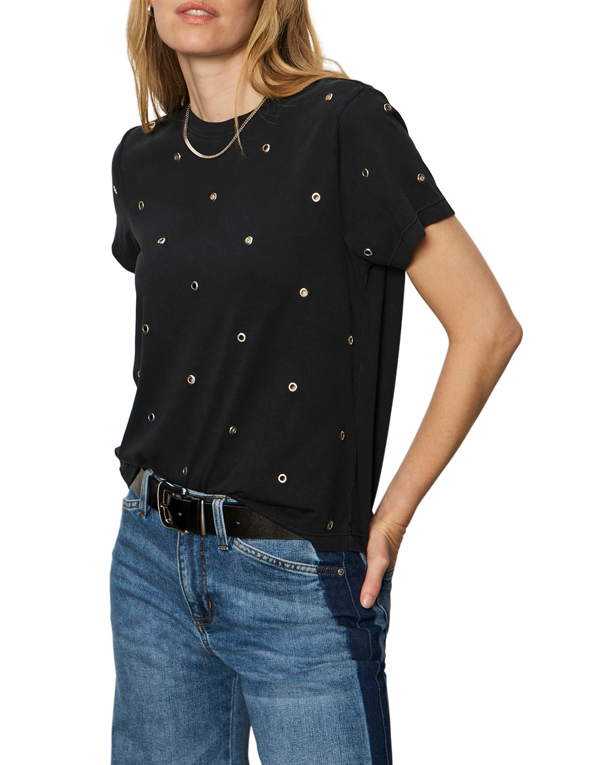 Sanctuary Embellished Grommet Tee - Faded Black