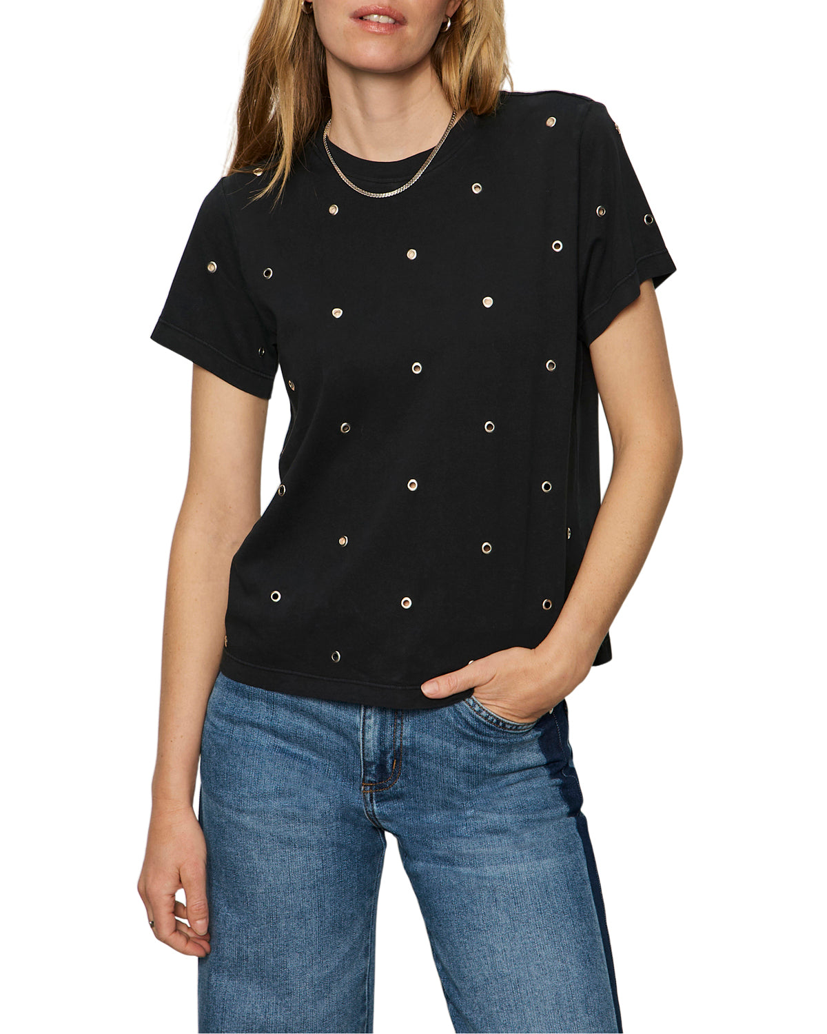 Sanctuary Embellished Grommet Tee - Faded Black