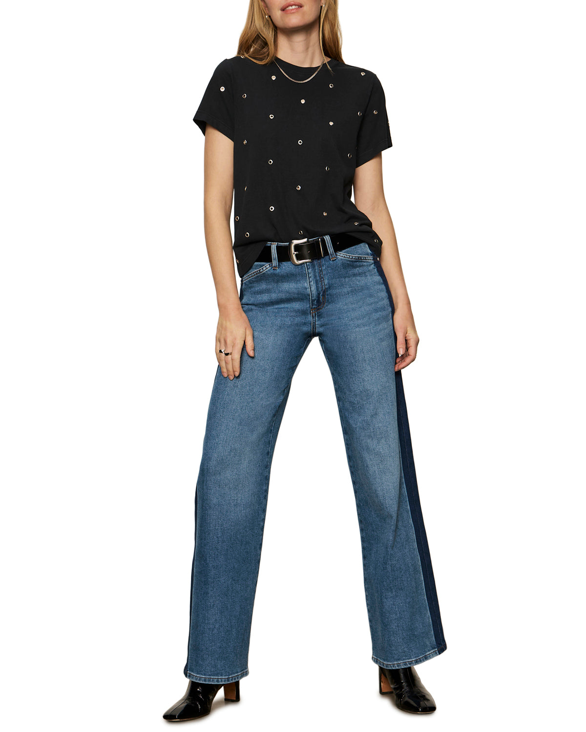 Sanctuary Embellished Grommet Tee - Faded Black