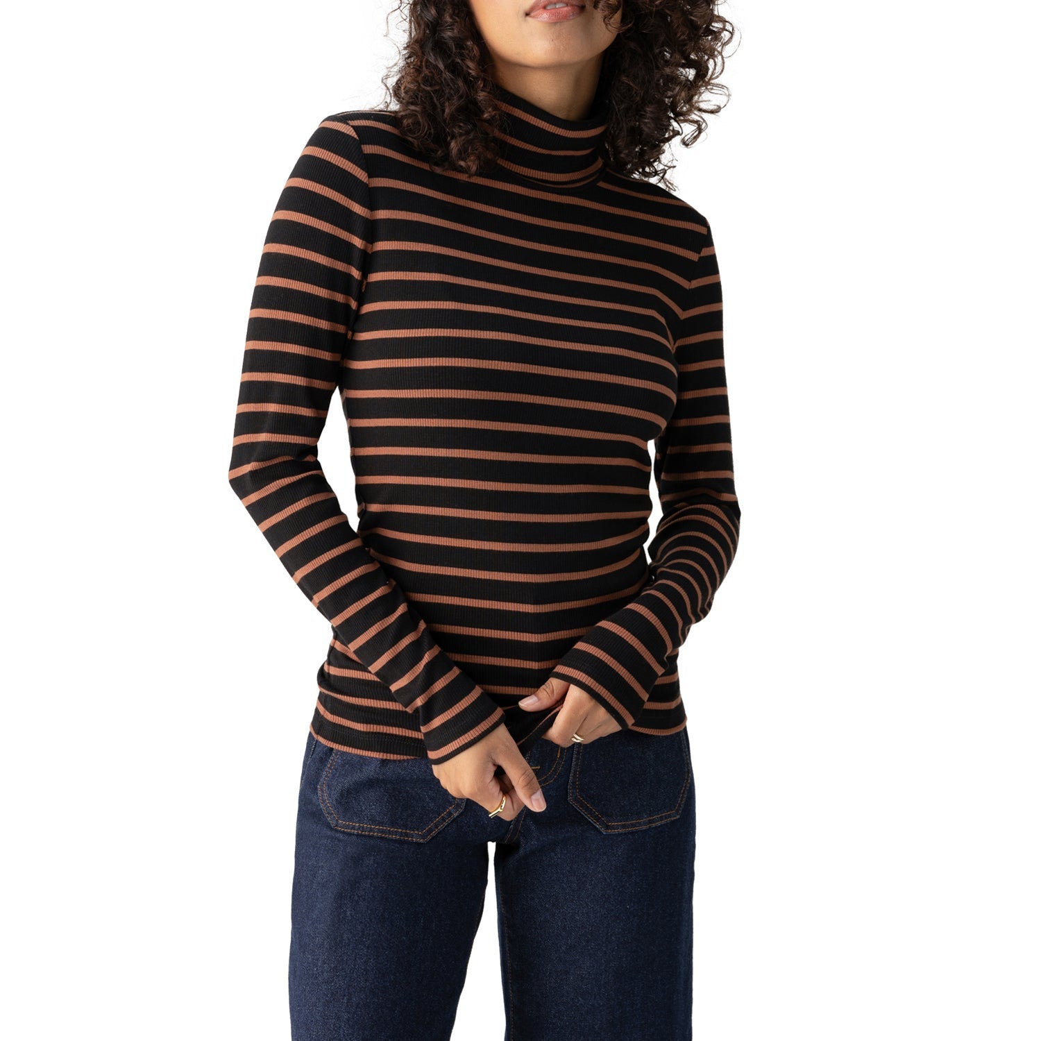 Sanctuary Essential Turtleneck - Rawhide/Black Clothing - Tops - Shirts - LS Knits by Sanctuary | Grace the Boutique