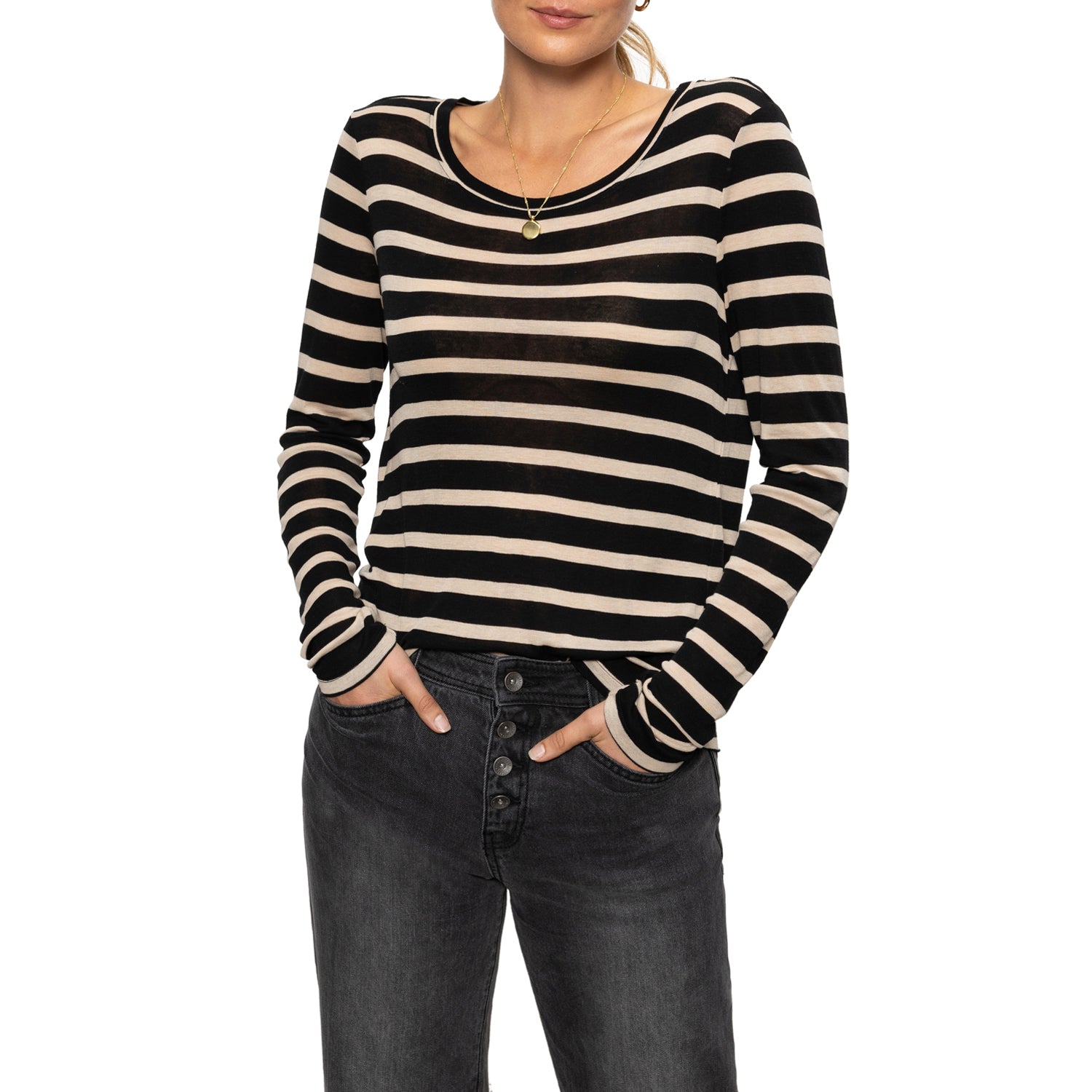 Sanctuary Femme Crew Stripe Tee - Oat/Black Clothing - Tops - Shirts - LS Knits by Sanctuary | Grace the Boutique