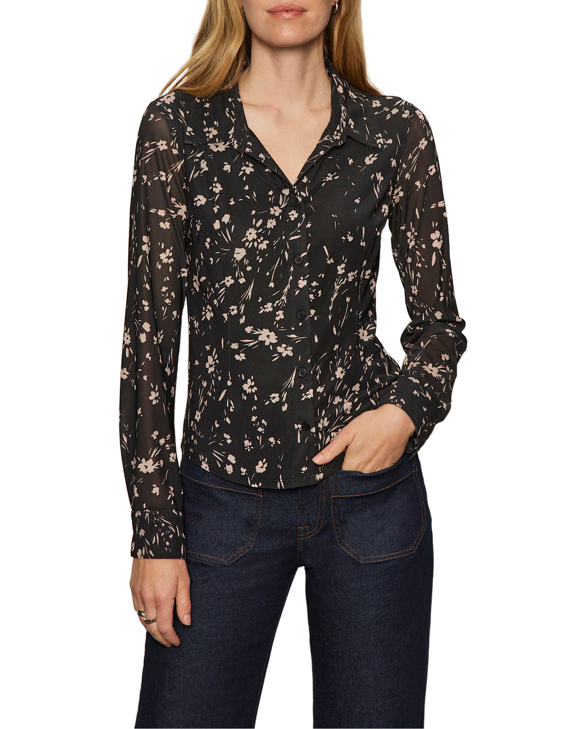 Sanctuary Fitted Mesh Buttondown - Edelweiss