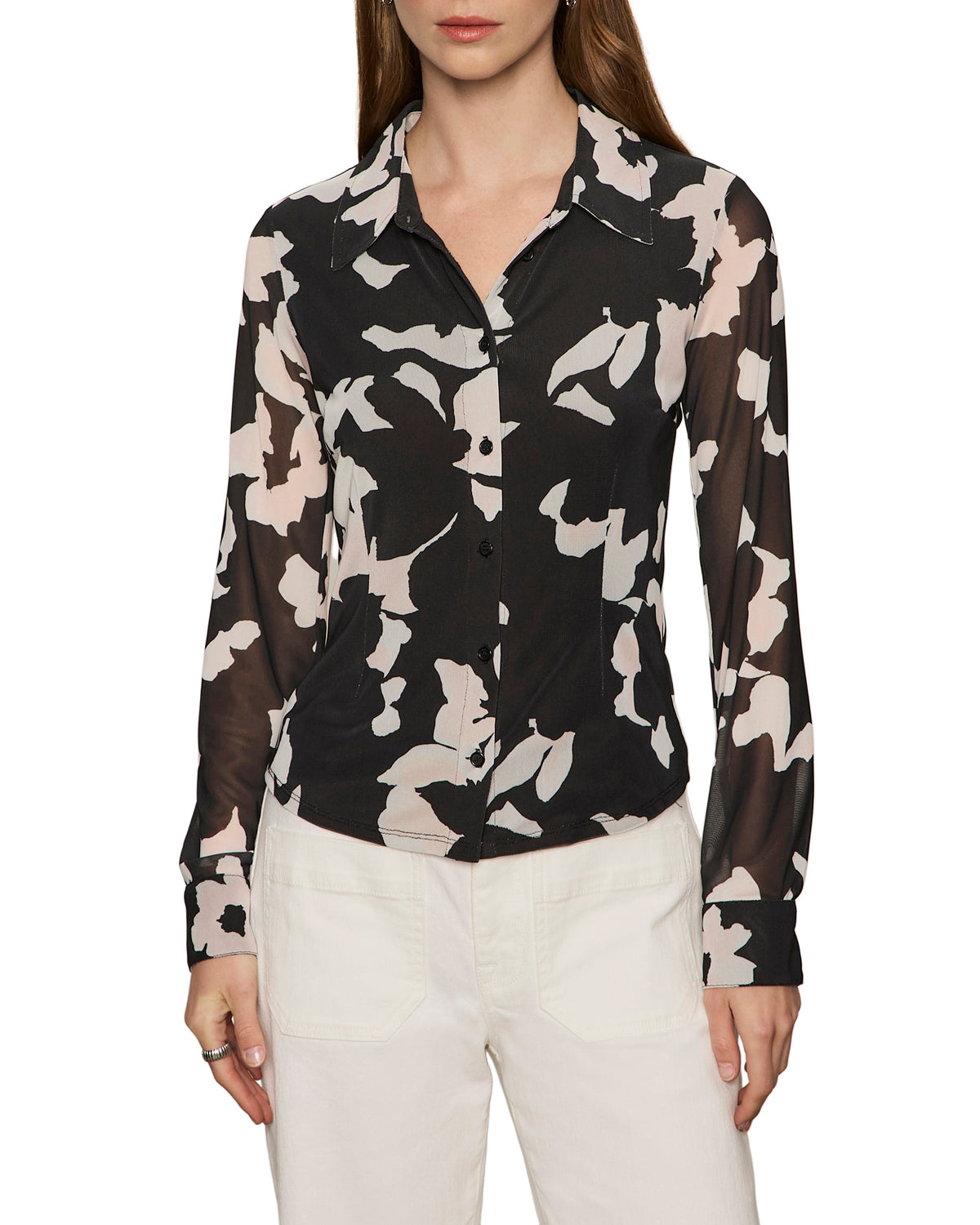 Sanctuary Fitted Mesh Buttondown - Petal Whisper